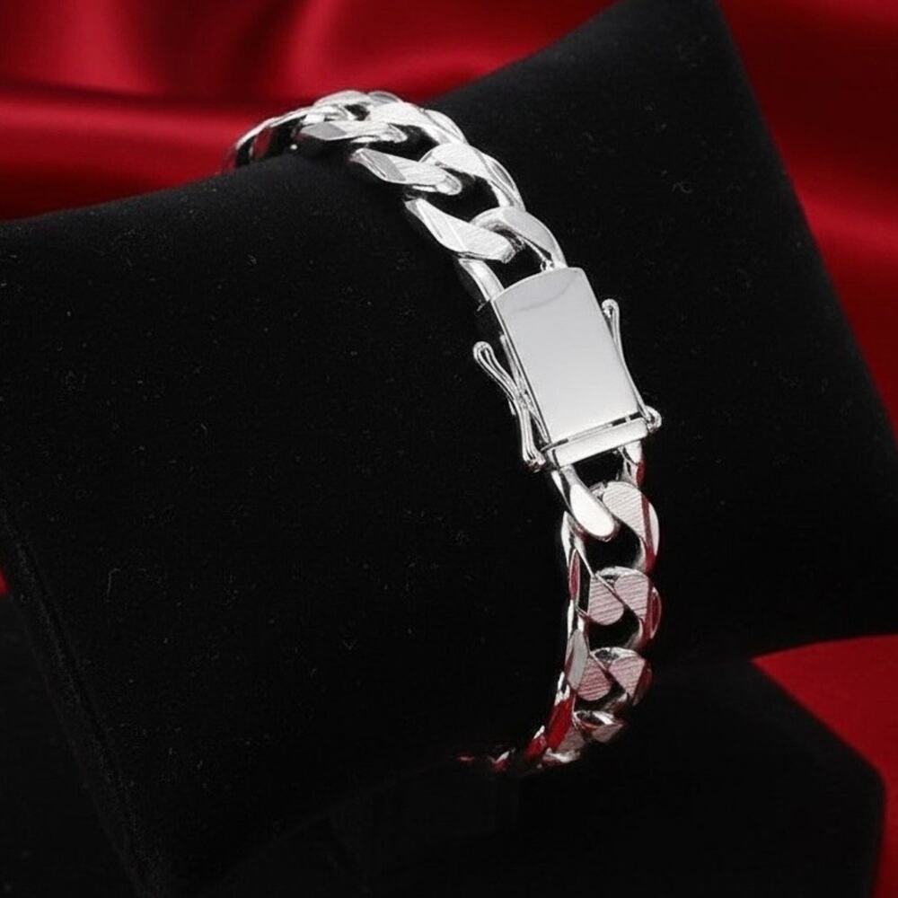 10MM Flat Curb Chain Box Clasp 925 Stamp Color Silver Bracelets unisex